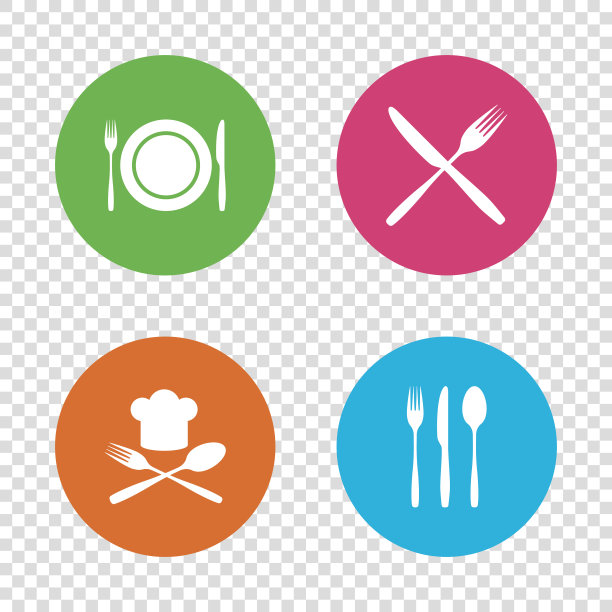 盘子盘子与刀叉的图标。首席的帽子。图片下载