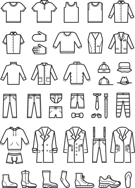 男士服装、男士时尚系列矢量图标图片下载