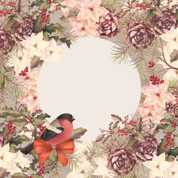 圣诞复古水彩装饰构图图片下载