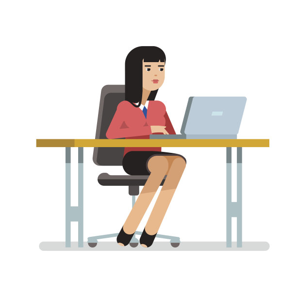矢量平面插图商业女人坐在她的办公桌图片下载