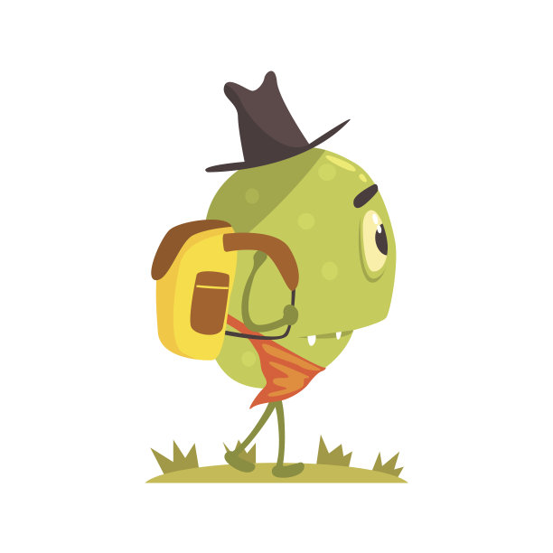 戴着帽子和头巾的绿色独眼怪物图片下载