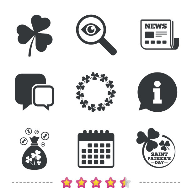 圣帕特里克节图标。装有三叶草的钱袋。图片下载