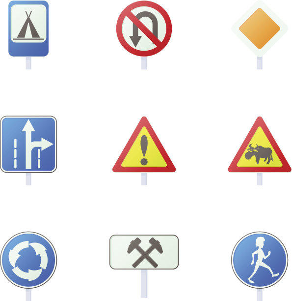 交通标志图标集，卡通风格图片下载