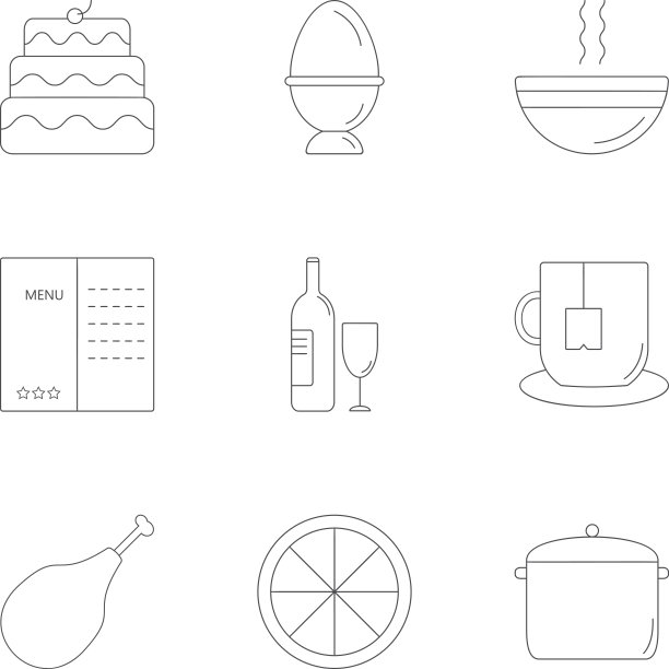 美食图标设置，轮廓风格图片下载