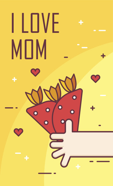 手送上一束鲜花。细线平设计贺卡。国际妇女节。图片下载