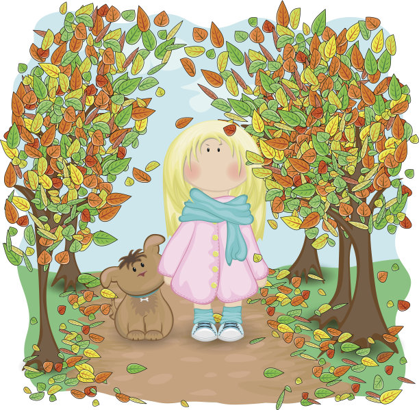 娃娃一样的女孩和狗图片下载