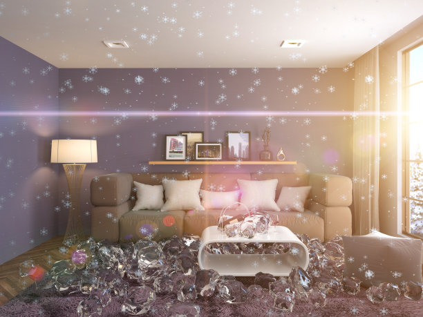 禁用供暖。室内与冰。3 d iilustration图片下载