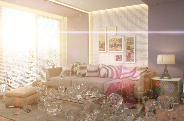 禁用供暖。室内与冰。3 d iilustration图片下载