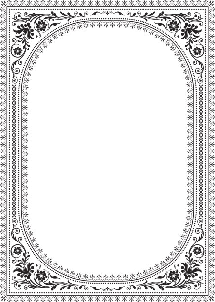 华丽的矩形黑色框架与花卉图案。斯拉夫的风格。图片下载