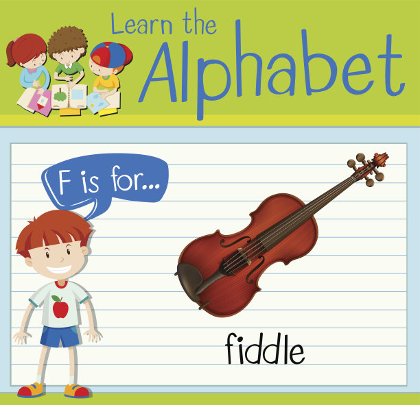识字卡片上的字母F代表小提琴图片下载