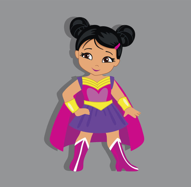 插图可爱的女孩穿着超级英雄的服装。图片下载
