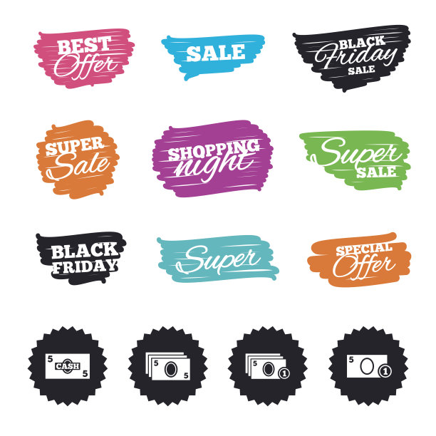 现金的迹象。带有硬币和图标的货币。图片下载