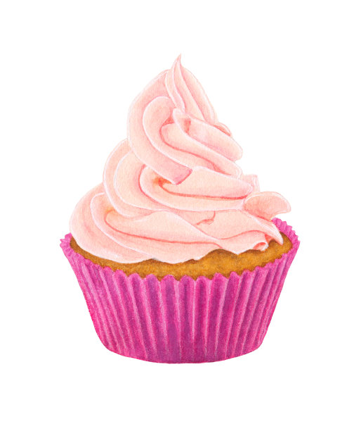 粉红奶油水彩蛋糕素材图片