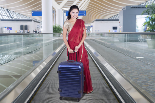 拿着包和纱丽衣服的女人图片下载