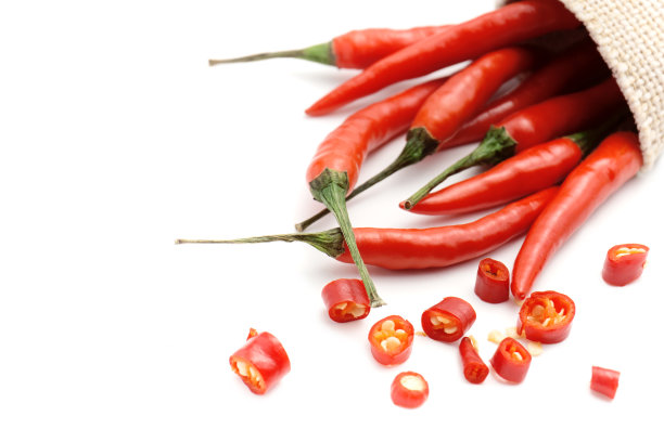 鲜嫩多汁的辣椒孤立在白色背景上。素材图片