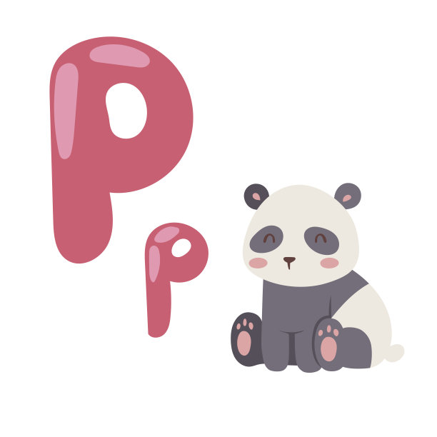 可爱的动物园字母表与卡通动物大熊猫孤立在白色的背景和有趣的字母P野生动物学习排版可爱的语言向量插图图片下载
