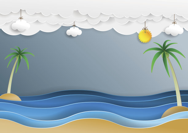 海浪和云的剪纸风格。素材图片