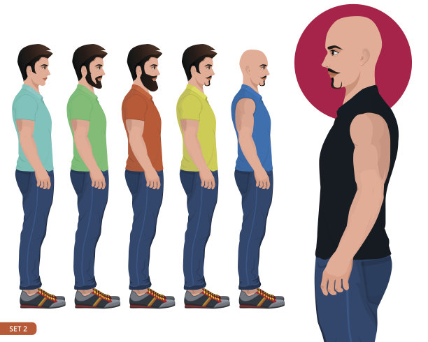 男性侧姿势服装人物矢量插图图片下载