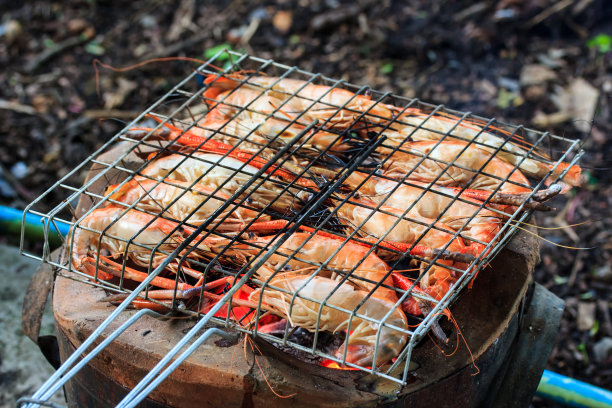 自制烤河虾。图片下载