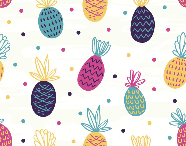 无缝菠萝图案与波尔卡点。矢量彩色背景。素材图片