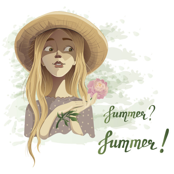 美丽浪漫的夏日女孩戴着草帽，戴着一朵娇艳的牡丹花图片下载