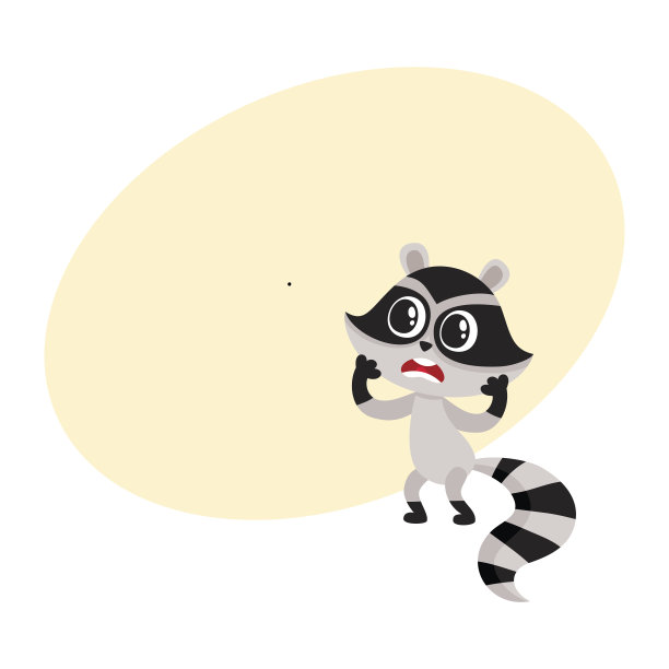 可爱的小浣熊角色令人不愉快的惊讶，震惊，表现出怀疑图片下载