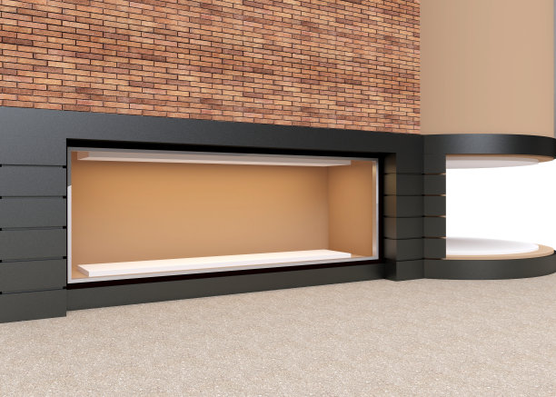 一个城市的商店街道橱窗的空白模型。三维渲染图片下载