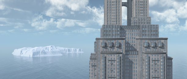 海上的摩天大楼和掠过的冰山图片下载