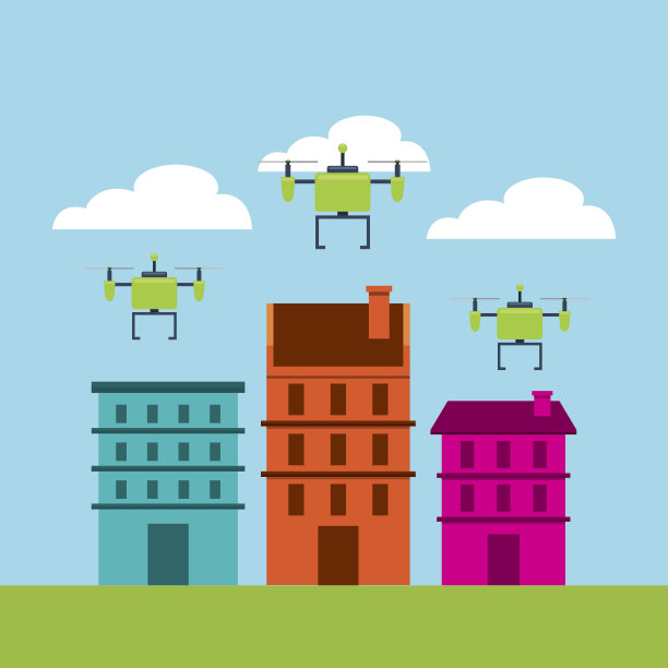 无人机飞行的城市景观建筑图片下载