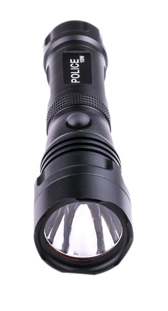 黑色警察手电筒照在白色上图片下载