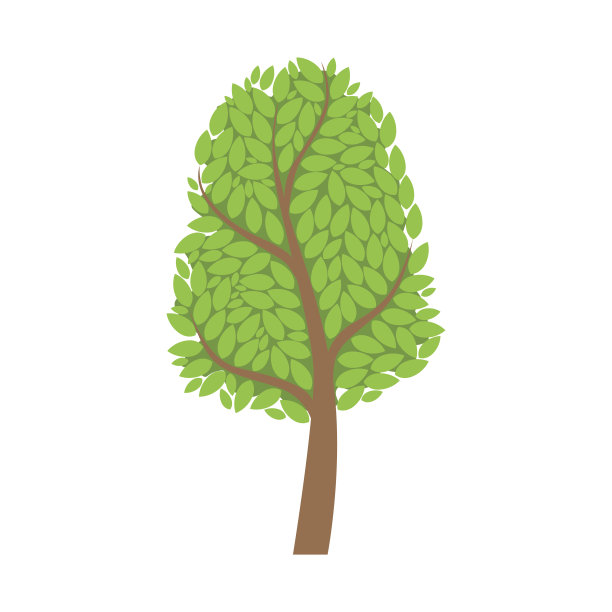树带着翠绿的树叶，成为一种景观元素。彩色卡通矢量插图图片下载