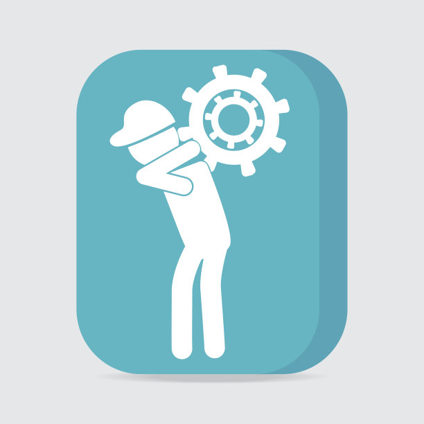 男人扛着齿轮图标，工人标志着按钮图片下载