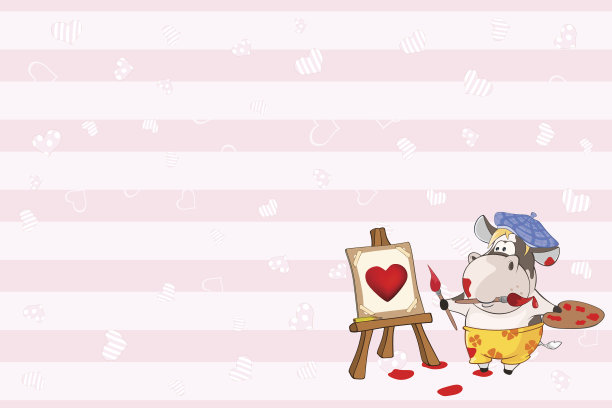 情人卡与可爱的奶牛画家插图素材图片