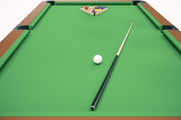 3D效果图台球球在绿色台球桌上，台球桌台球游戏。台球的概念图片下载