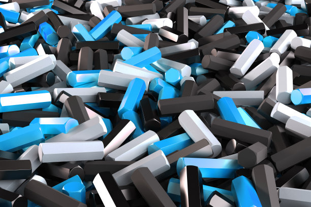 一堆黑、白、蓝六边形的细节图片下载