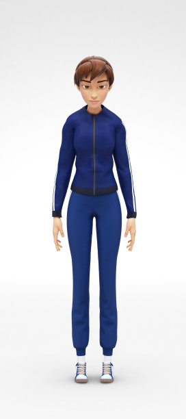疲倦和昏昏欲睡，困倦的珍妮- 3D卡通女性角色运动模型-睡着了，而站着眼睛半闭着，在体育运动服图片下载