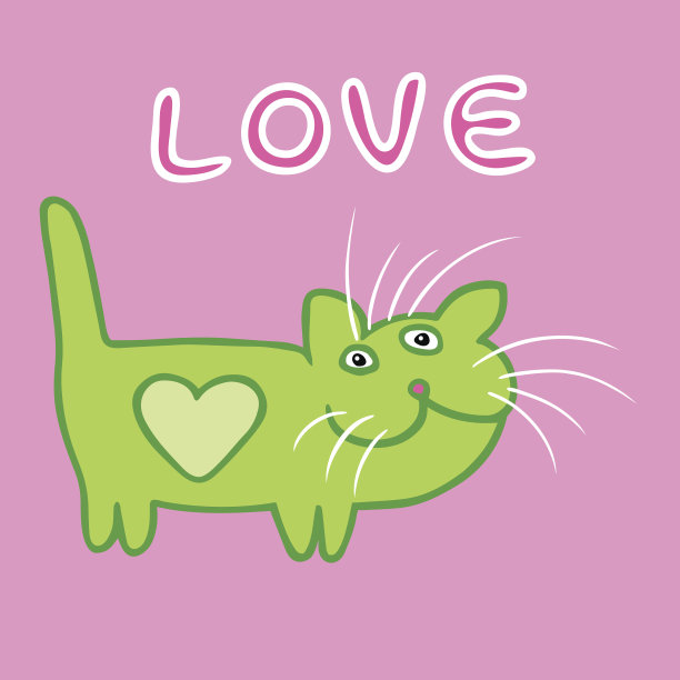 绿猫爱的表情。孤立的矢量图。图片下载