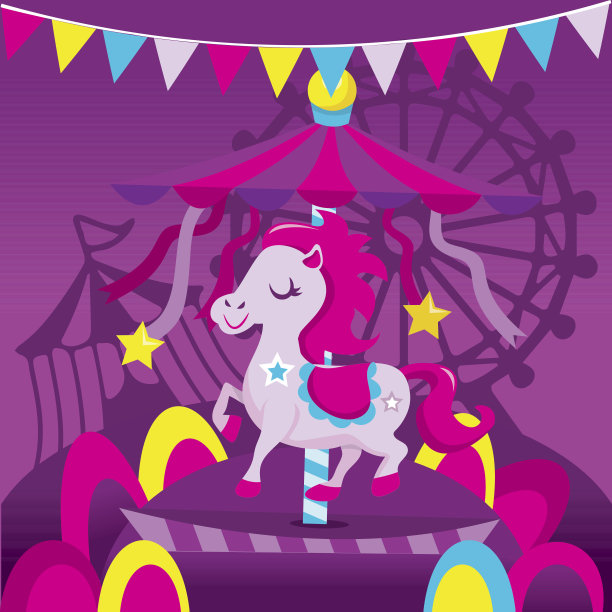 五彩缤纷的旋转木马狂欢场景图片下载