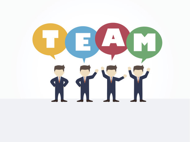 卡通工作的小人与讲话气泡和团队用语。矢量插图商业设计和信息图表。图片下载