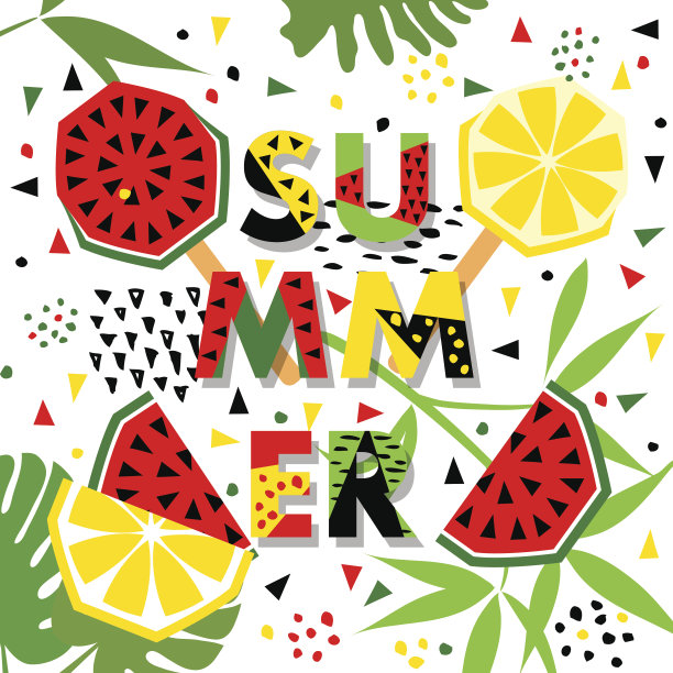 夏季横幅西瓜和柠檬，向量图片下载