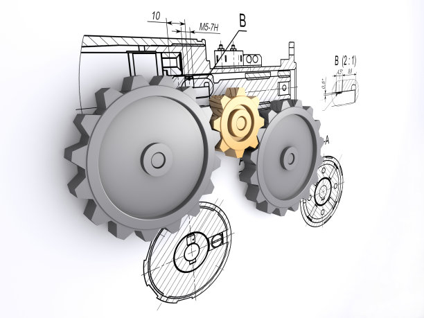 金属齿轮背景的工程图纸图片下载