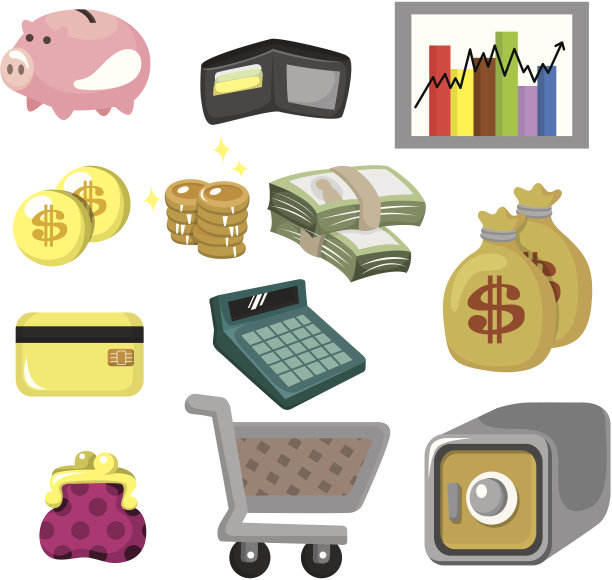 卡通金钱和金融元素图标集图片下载