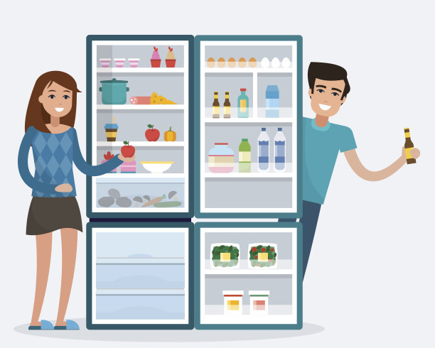 与冰箱合影的男人和女人图片下载