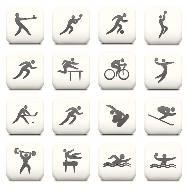 运动图标收集在白色按钮图片下载