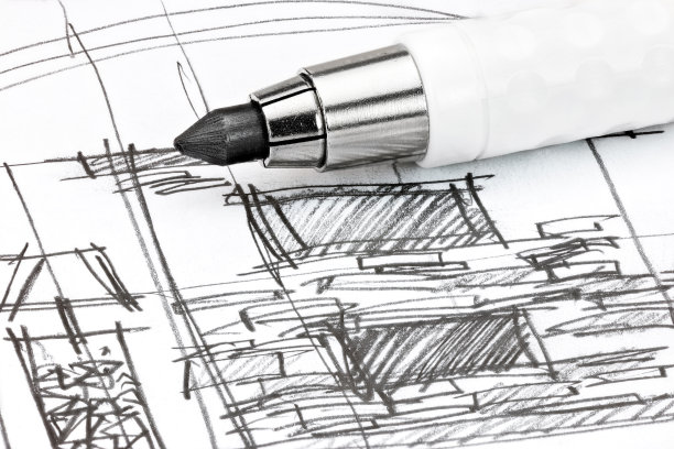 为客厅和机械铅笔绘制室内草图图片下载