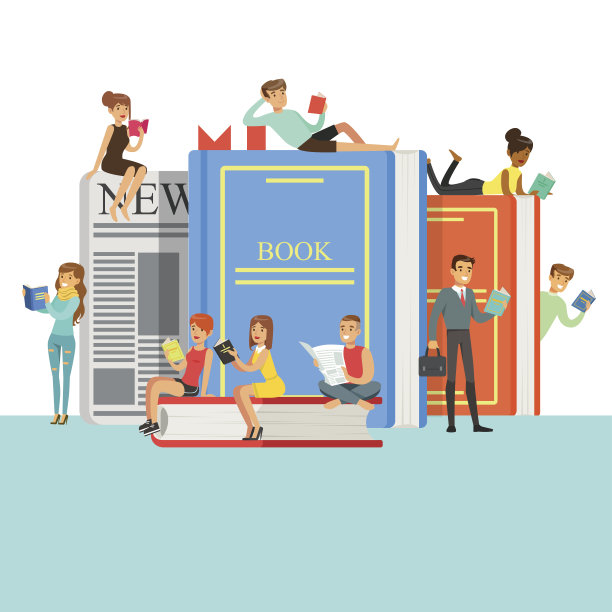 喜欢阅读的人围绕着精装书和报纸阅读图片下载