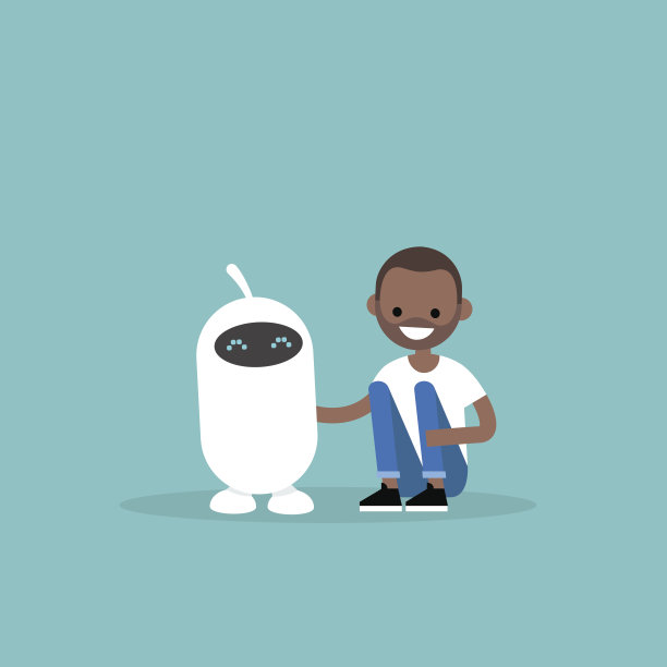 人类和机器人的友谊。新技术。平面可编辑矢量插图，剪辑艺术图片下载