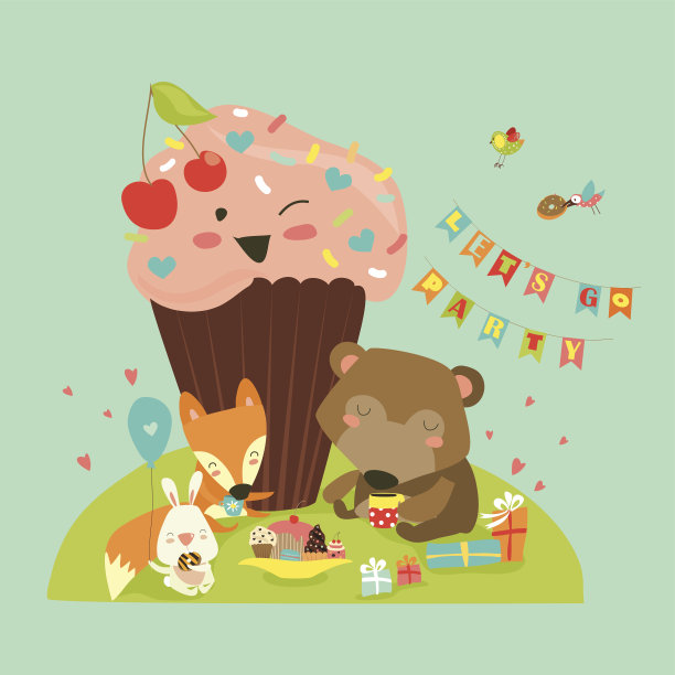 生日背景与快乐的动物图片下载