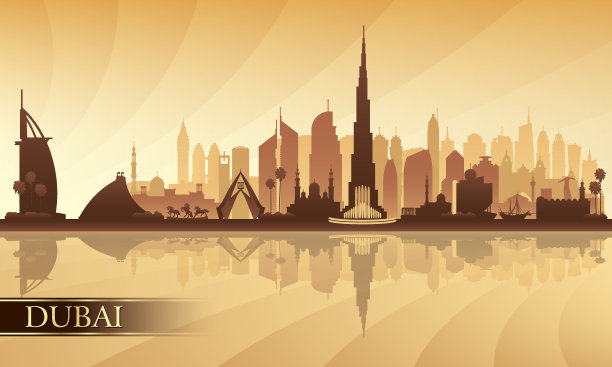 迪拜城市天际线轮廓背景图片下载