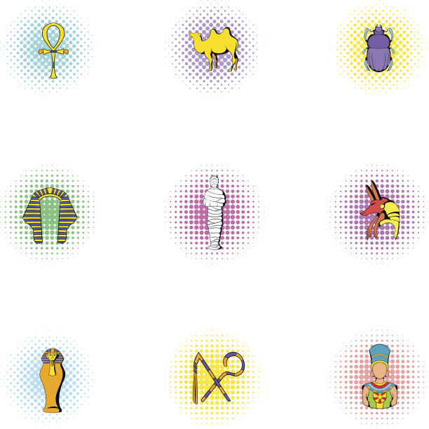 埃及国家图标设置，流行艺术风格图片下载